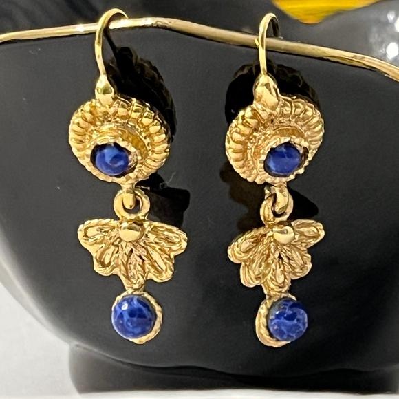 Gold-plated & blue stone dangle earrings, "Tuscan Sky" by National Geographic - Picture 1 of 12